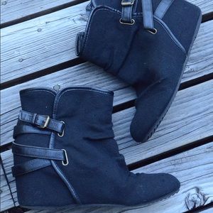 Black hidden wedge ankle boots